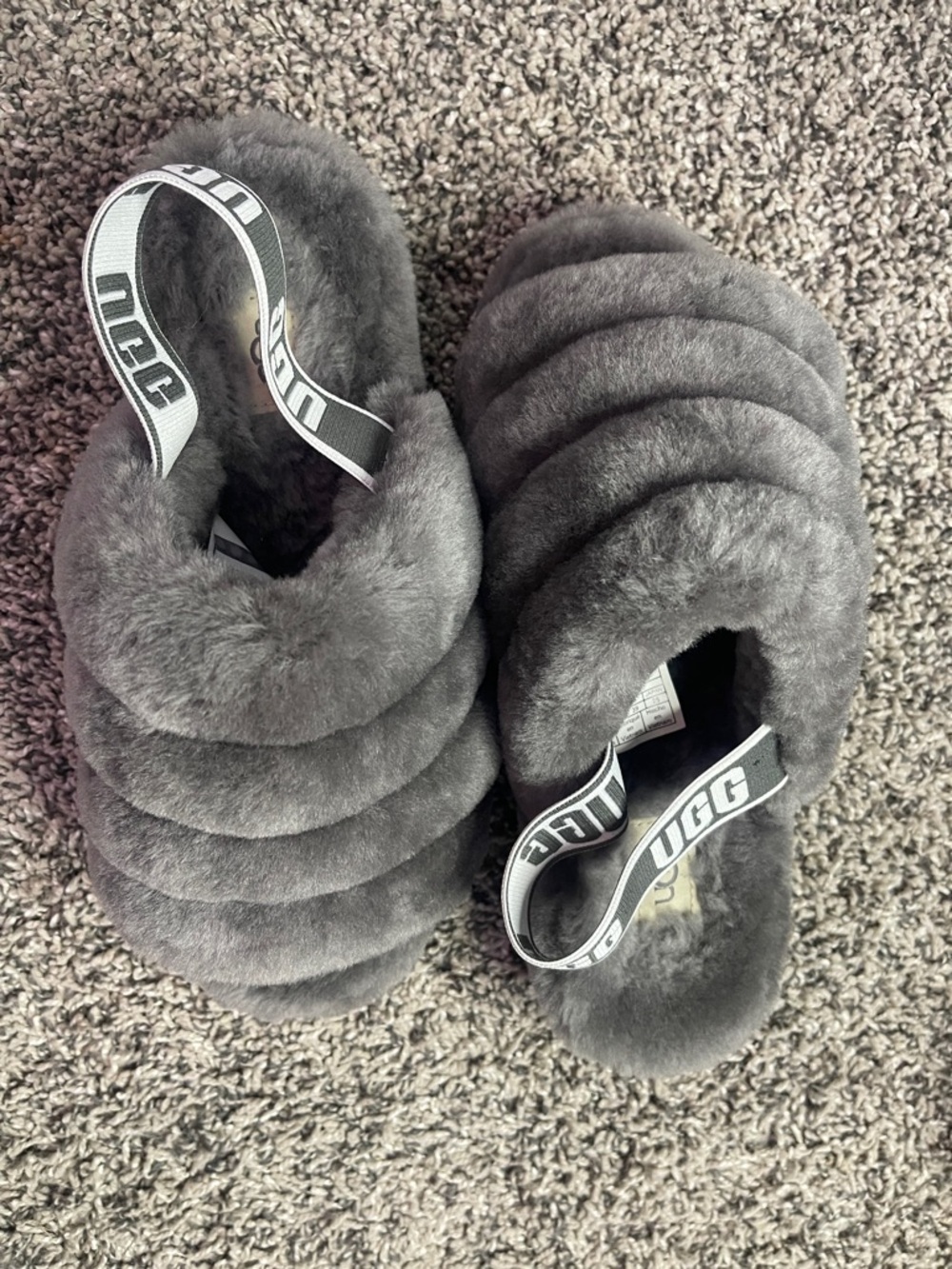 Ugg soft fuzzy grey slides sandals slippers size 8 USA or size 39EU